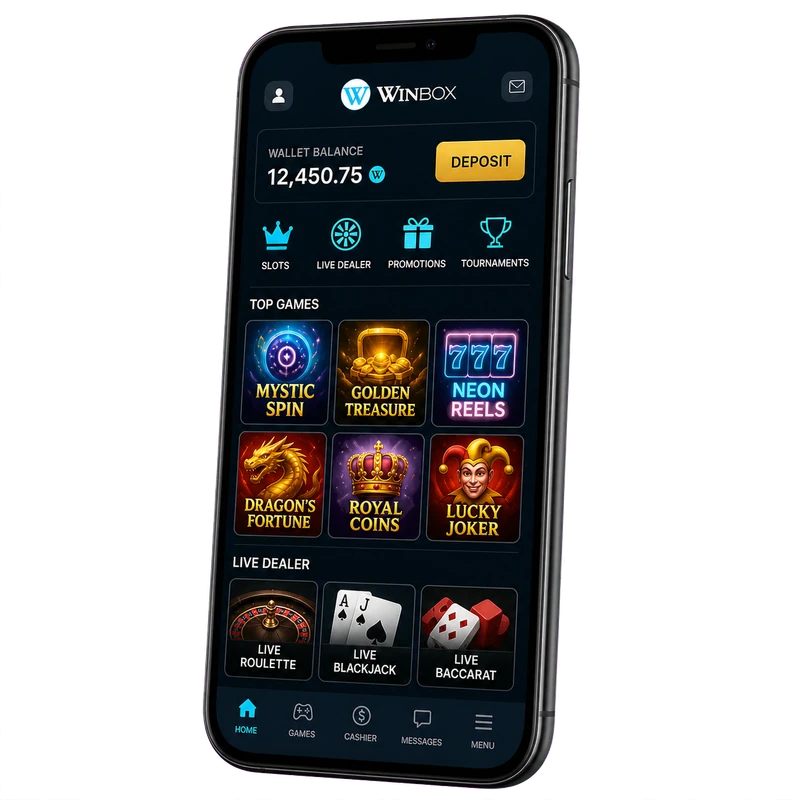 Winbox mobile app running on a smartphone